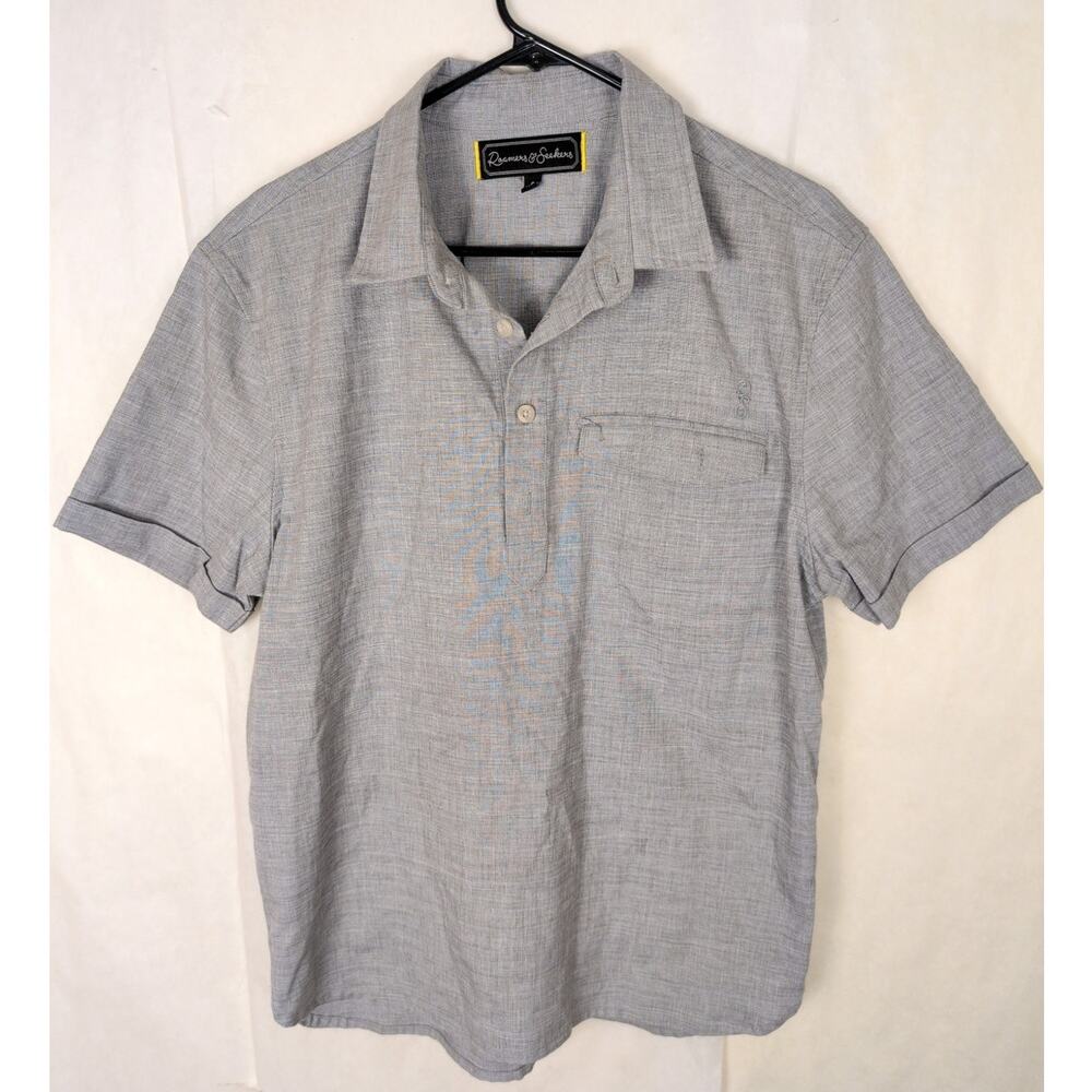 Roamers and Seekers grey polo shirt Size Small Minimal Classic Preppy Cotton